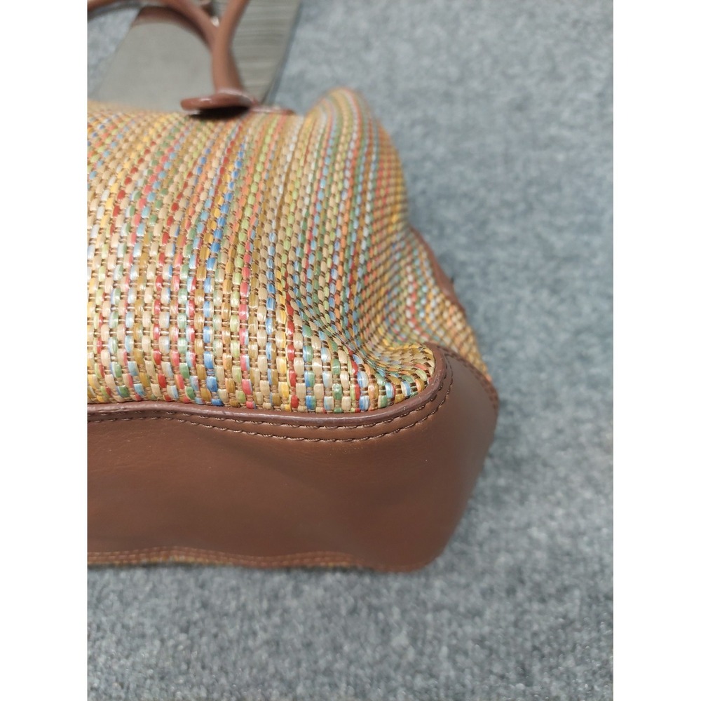 Croft & Barrow Women Shoulder Bag Small Brown Stripe Braided Leather Trim Casual - Picture 7 of 16
